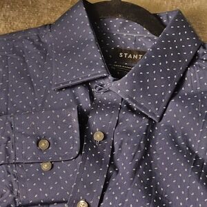 STANTT Mens Blue Paisley Print Long Sleeve Button Down Dress Shirt